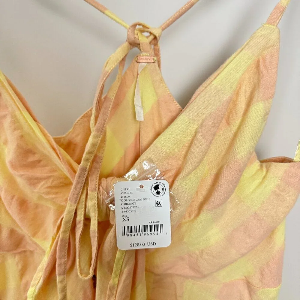 FREE PEOPLE Via Gingham Cotton Seersucker Sundress Creamsicle Combo Eve X-Small - Picture 7 of 11